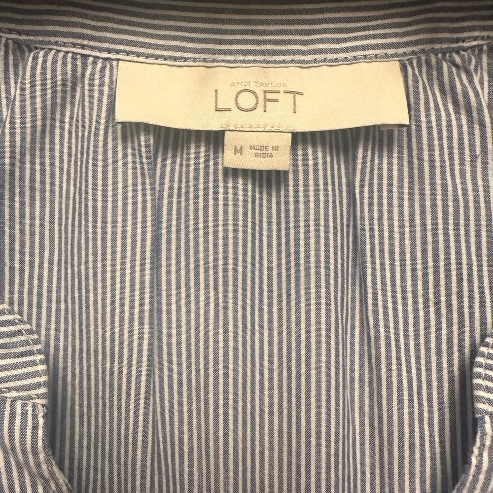 Loft Cotton Ruffle Neck Button Down Blouse size M - Picture 3 of 10